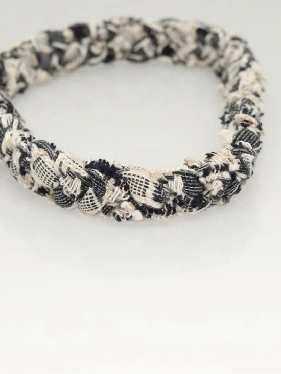 CHANEL Hair Band Tweed White Navy CC Auth bs26189 main image 6